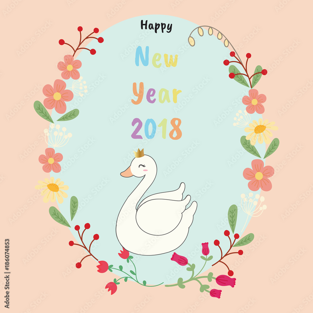 Obraz premium Happy new year card with cute swan