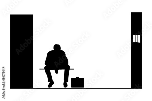 Black silhouette of a man sitting in jail, vector illustration, vector illustration