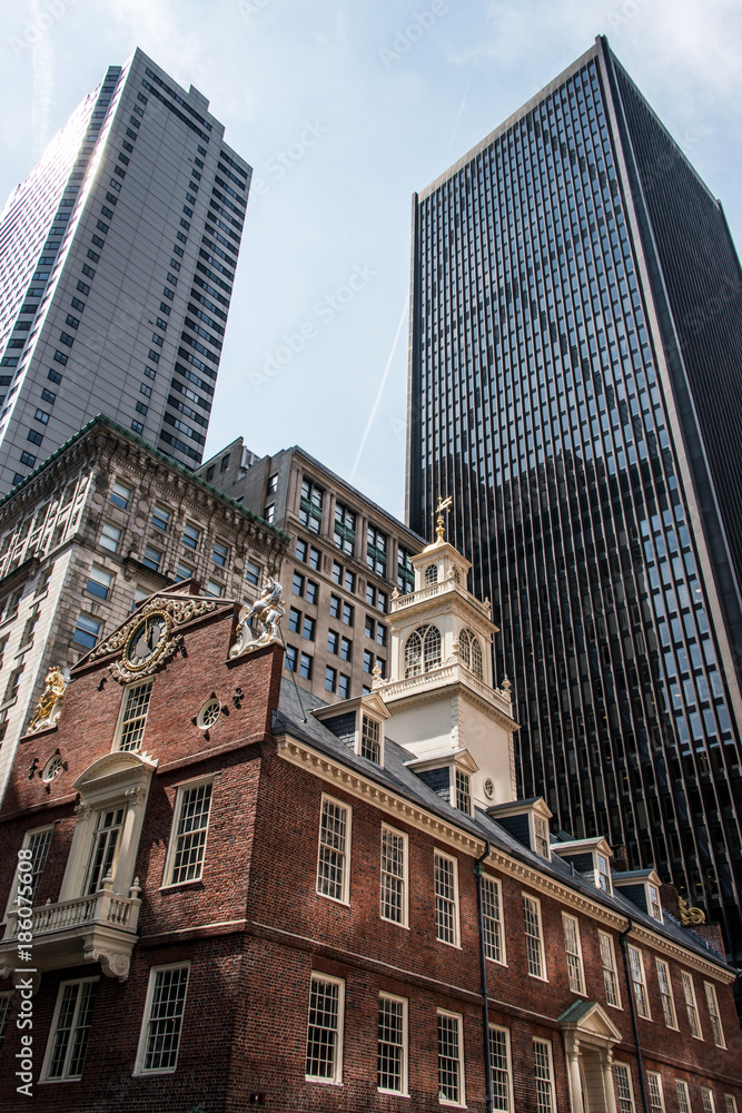 Fototapeta premium Boston, MA, USA Old State House downtown financial district Oldest surviving public building Boston Massacre