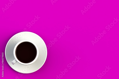 Morning coffee concept on pink background, Top view with copyspace for your text, 3D rendering