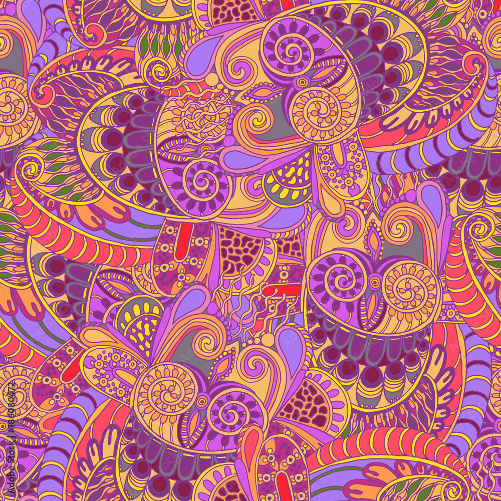 Abstract floral and owl seamless pattern