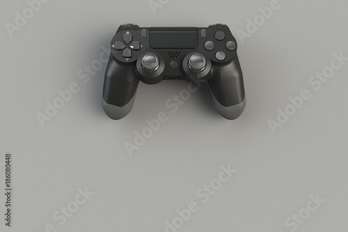 Computer game competition. Gaming concept. Black joystick isolated on gray background, 3D rendering