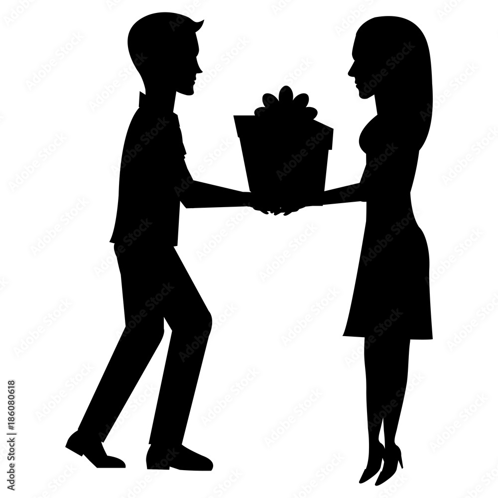 couple with giftbox present vector illustration design