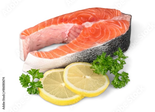 Fresh Raw Salmon with Lemon Isolated