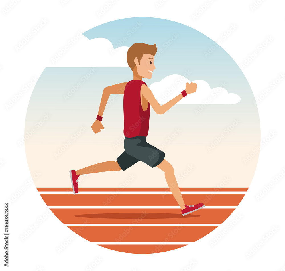 Man running on track icon vector illustration graphic design