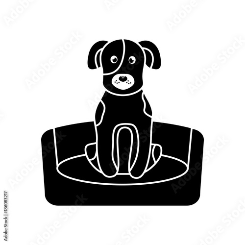 dog or puppy on bed pet icon image vector illustration design  black