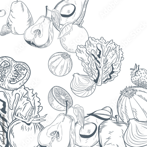 Vegetables and fruits hand draw icon vector illustration graphic design