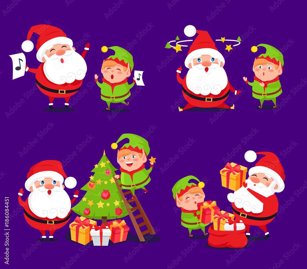 Santa Claus and Elf Sets, Vector Illustration Santa Claus and Elf Sets, Vector Illustration