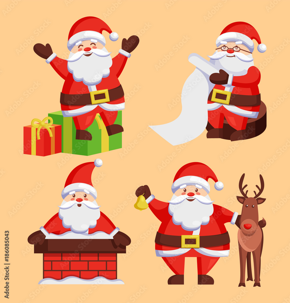 Santa Clauses Set icons Vector Snow Chimney Deer Santa Clauses Set icons Vector Snow Chimney Deer