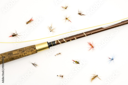 Flies on White Background with Rod photo