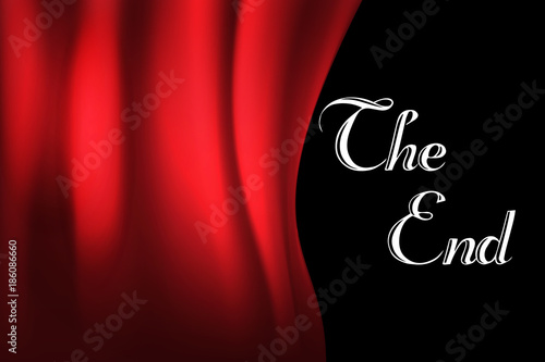 Vintage cinema background. Curtain red. The end message. Vector illustration.