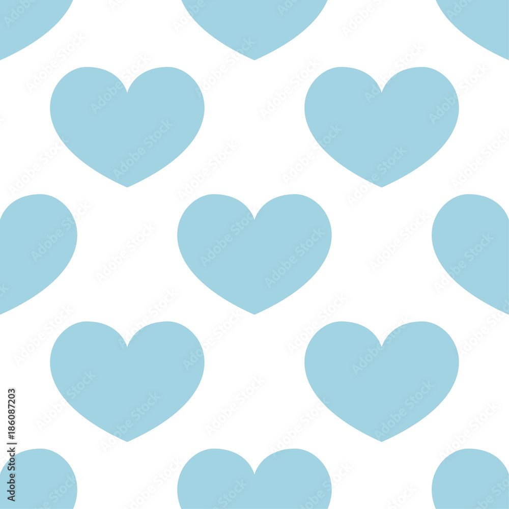 Hearts as seamless pattern. Blue and white romantic background