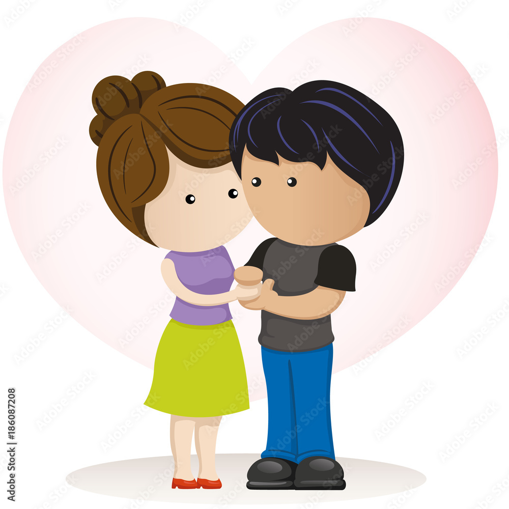 Cute couple of lovers in love, looking at each other and holding hands. Ideal for catalogs, information and institutional material Cute couple of lovers in love, looking at each other and holding hands. Ideal for catalogs, information and institutional material
