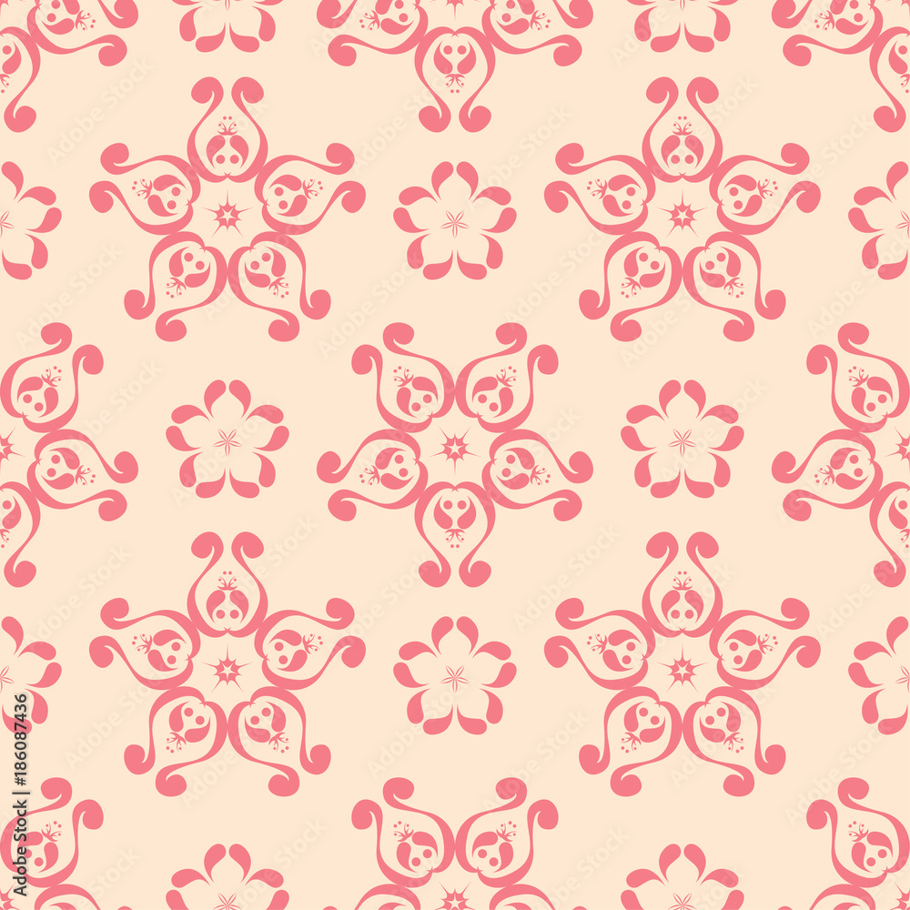 Red floral seamless pattern on beige background Red floral seamless pattern on beige background