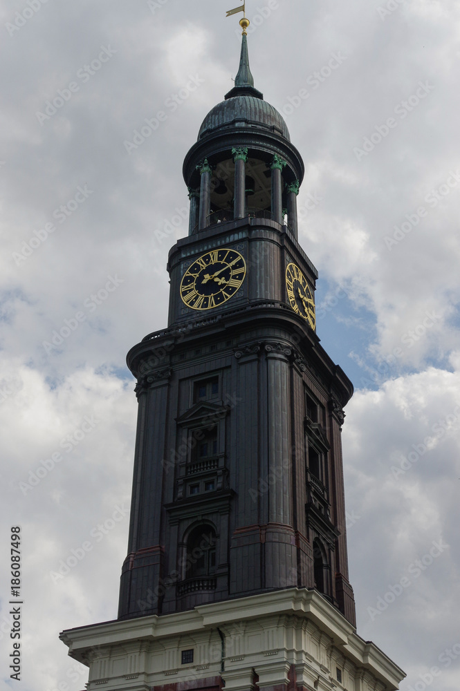 close up St. Michael's Church - Hamburg s major landmarks. Germany