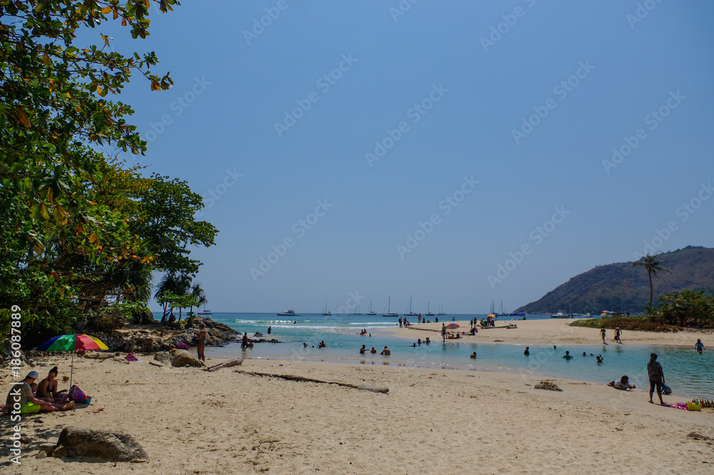 View to the Promthep cape from Naiharn Beach. Phuket island Thailand