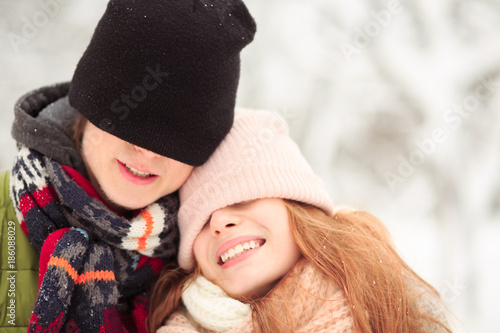 Photography Young people closed eyes with their hats