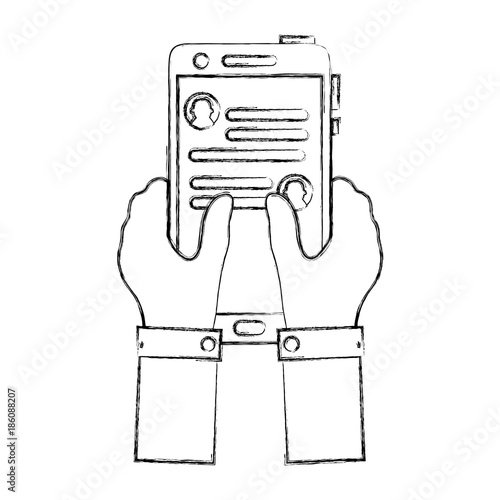 figure hands with smartphone and whatsapp chat message