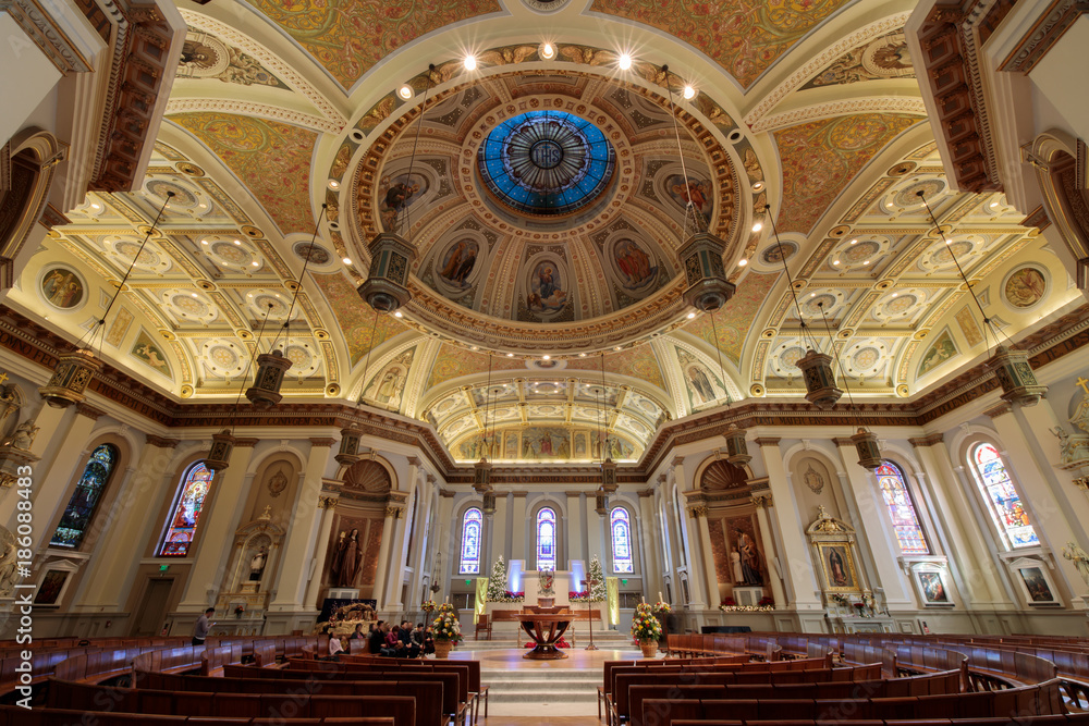 Interior of Cathedral Basilica of St. Joseph Church in downtown San Jose, California.

