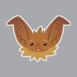 Bat emotional head. Vector illustration of bat-eared brown creature shows Weary emotion. Tired emoji. Smiley icon. Halloween decoration, print, chat, communication. Object with sublayer. Sadness.