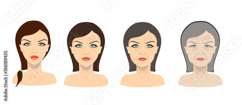 Vector aging process. Young girl and older woman
