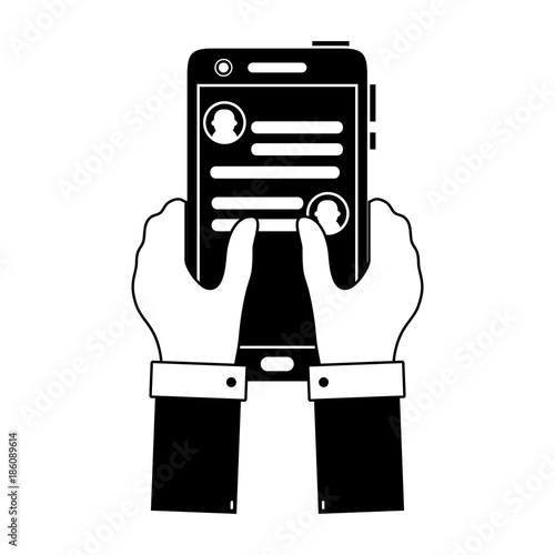 contour hands with smartphone and whatsapp chat message