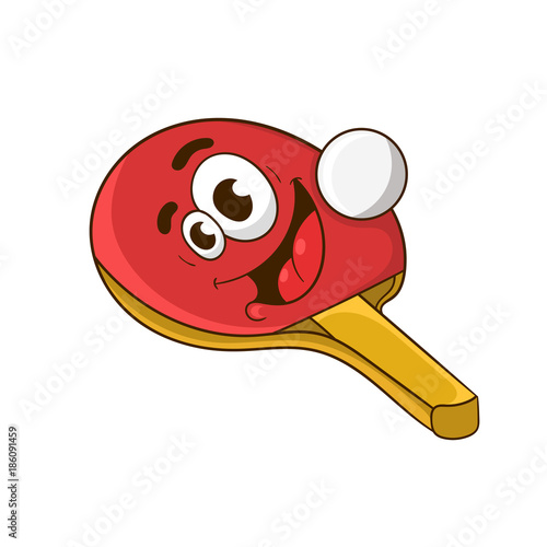 cartoon racket ping pong ball, vector illustration