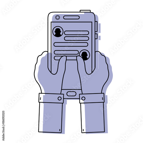 color hands with smartphone and whatsapp chat message