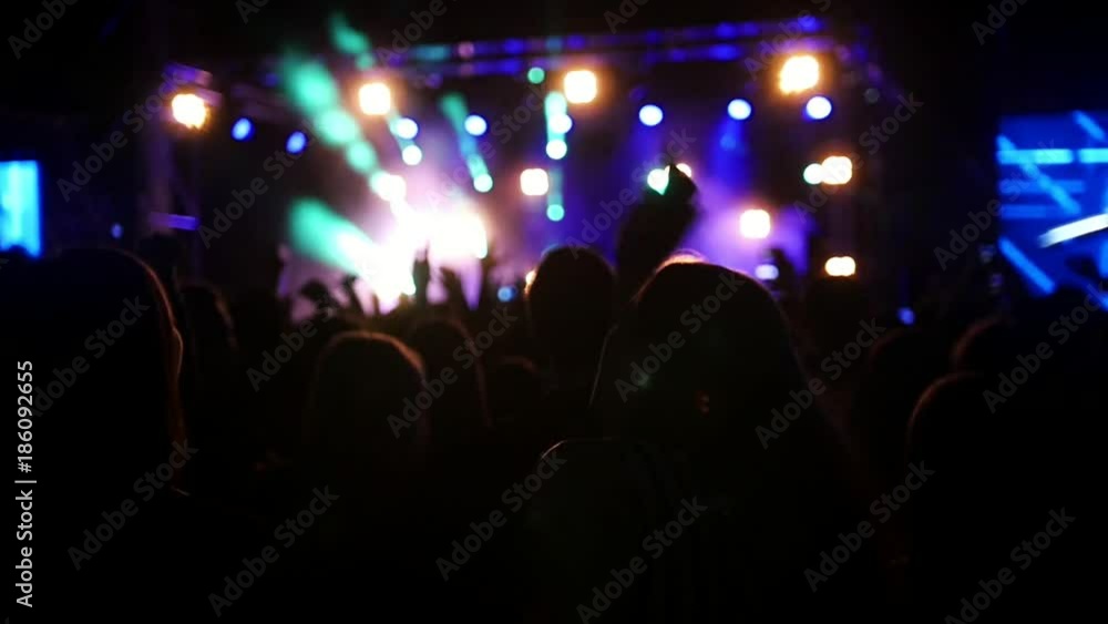 Jubilant crowd in the blue lights for a rock concert. Jubilant crowd in the blue lights for a rock concert.