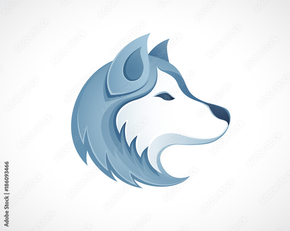 Husky dog head logo vector illustration - winter outdoor siberian husky sledding safari logo