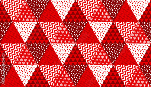 Concept patchwork xmas design for header, banner, card, poster, invitation. Seamless winter Christmas geometry pattern.