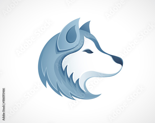 Husky dog head logo vector illustration - winter outdoor siberian husky sledding safari logo