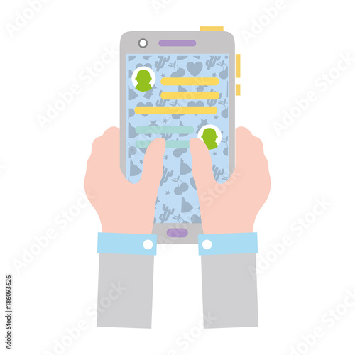 colorful hands with smartphone and whatsapp chat message