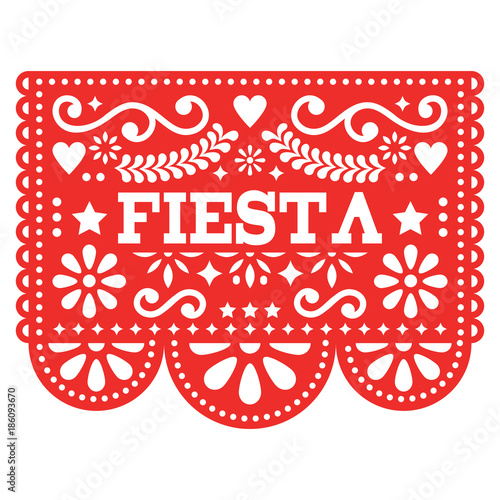 Mexican Fiesta Papel Picado vector design in red - party garland paper cut out with flowers and geometric shapes
