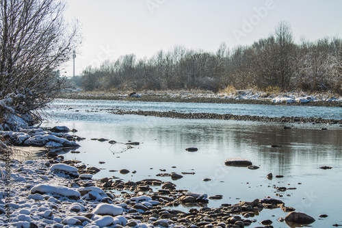 River in Winter. Rapids of Stormy River. Winter Landscape. photo