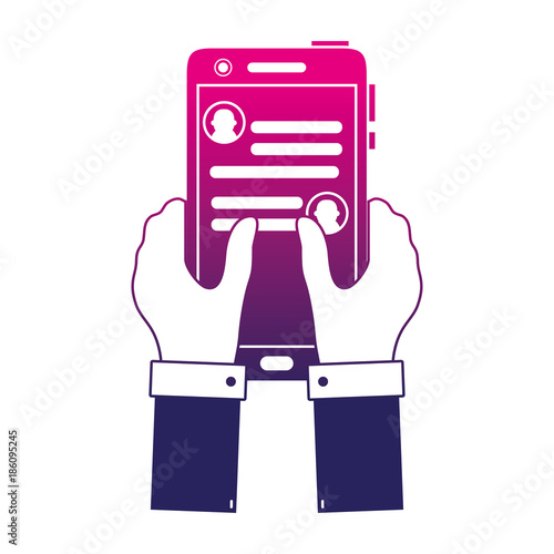 silhouette hands with smartphone and whatsapp chat message