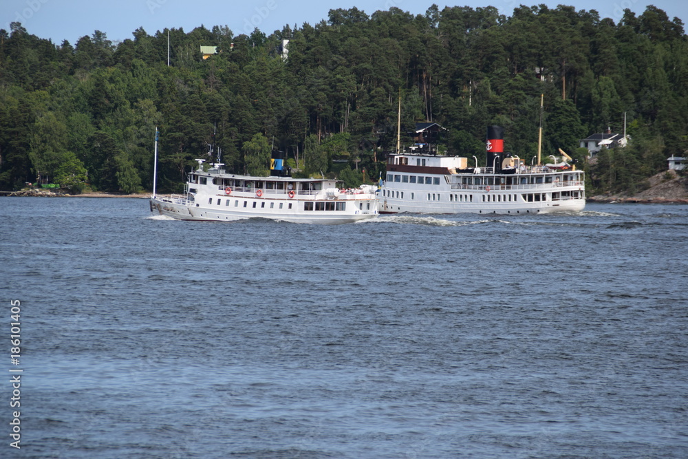 Classic steamboats in the Stockholm archipelago