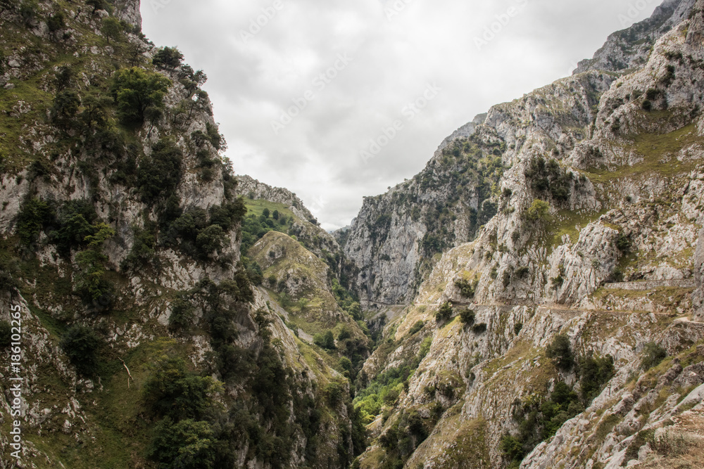 Cares route in the Picos de Europa , mountain landscape.