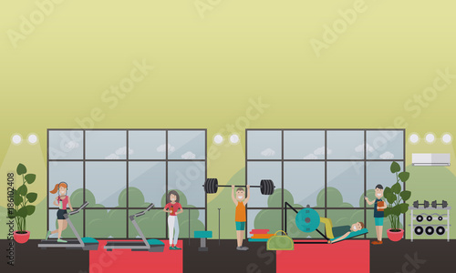 Gym equipment concept vector flat illustration