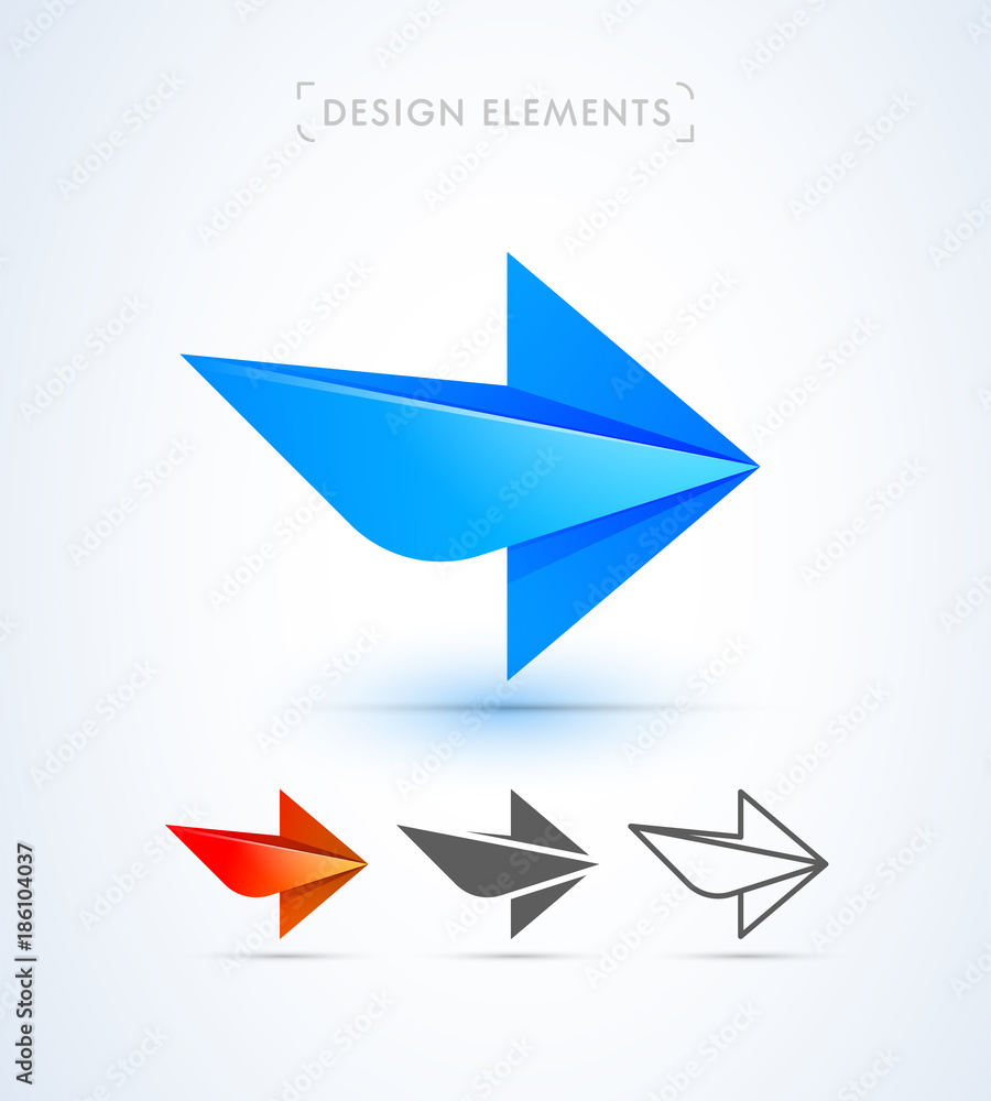 Naklejka premium Vector abstract arrow icons. Material design, flat, line art style. Logo, application icon, map direction signs bundle