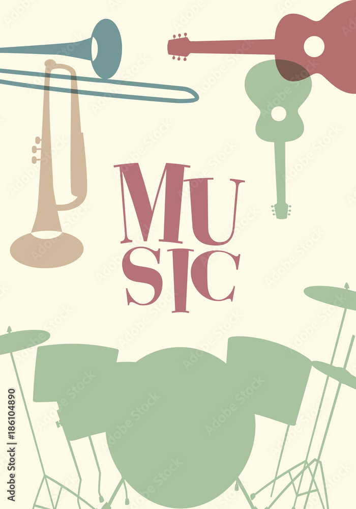 Jazz Poster. Set of musical instruments typical of jazz music
