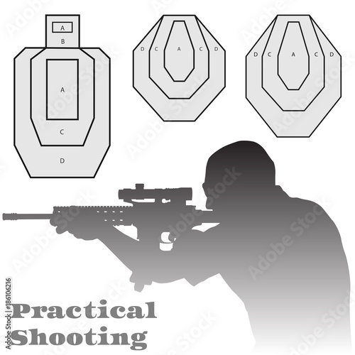 Practical shooting man and rifle targets illustration