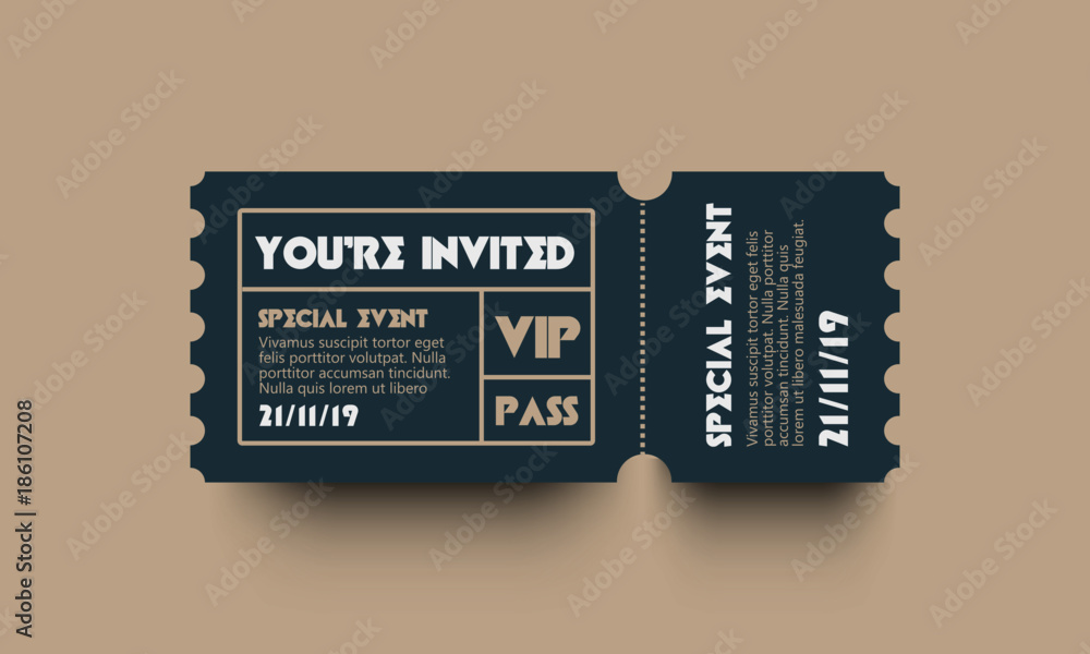 You Are Invited VIP Pass Party Entry Ticket Design - obrazy, fototapety, plakaty 