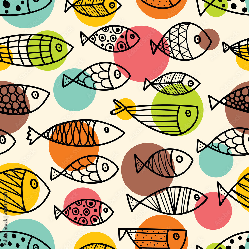 Cute vector seamless pattern with fish. Cute vector seamless pattern with fish.