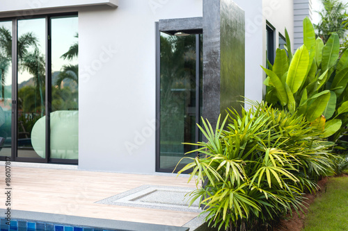 Luxury home design with green garden