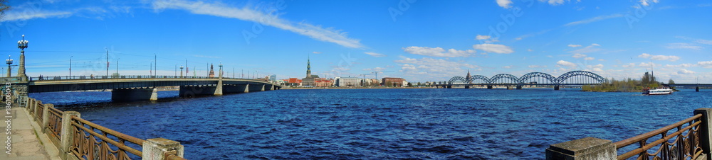 Panoramic view of Riga and river Daugava (Latvia)