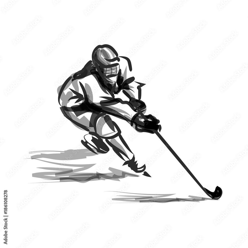 Fototapeta premium Vector ink sketch hockey player