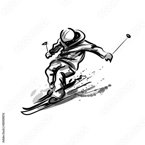 Vector ink sketch skier