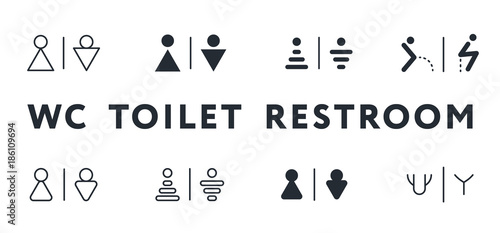 WC Toilet Restroom Lavatory Men and Women Sign Flat Line Stroke Icon Pictogram Symbol Illustration