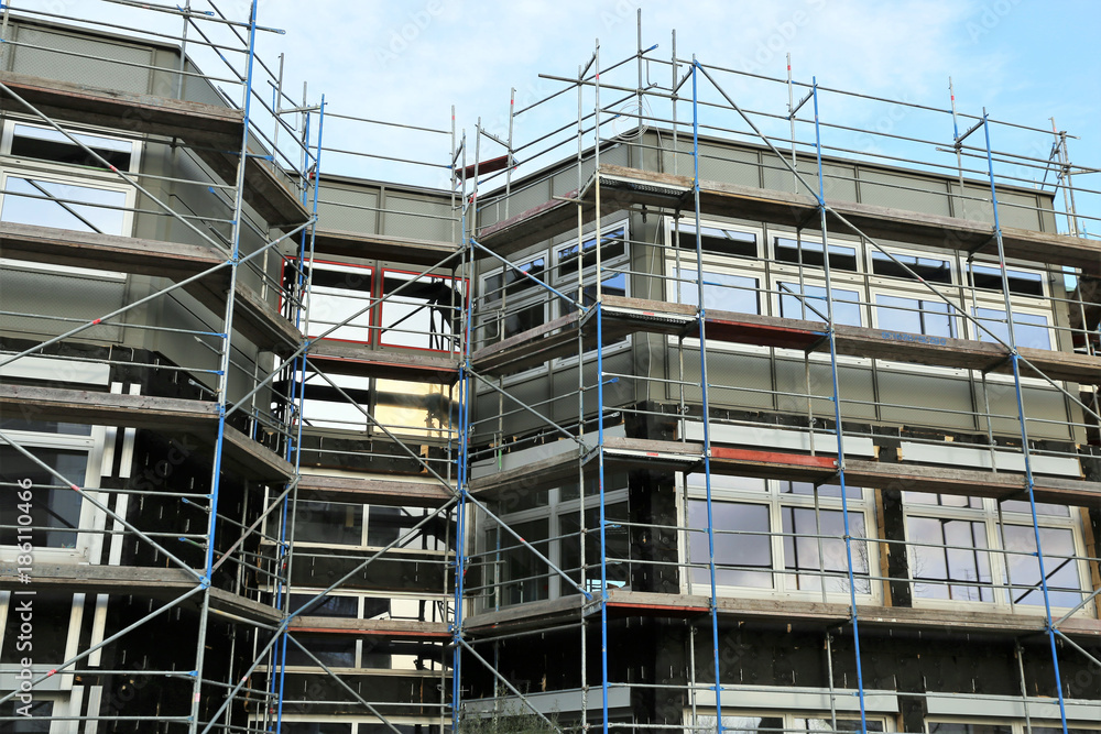 New facade cladding on a building New facade cladding on a building